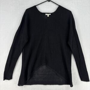 Eileen Fisher Sweater Large Organic Linen Tencel Black V Neck Boxy Quiet Luxury